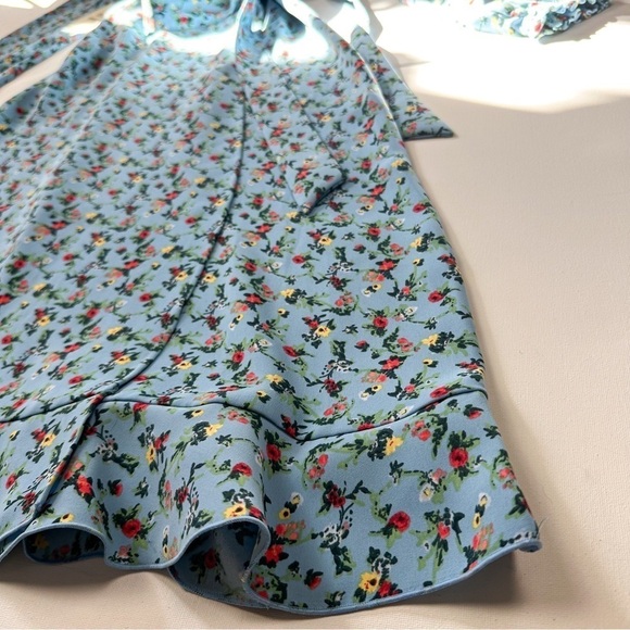 Little Moon Blue Elm Floral Wrap Midi Wrap Women Longsleeves Ruffle Dress Sz XXS - Picture 11 of 16